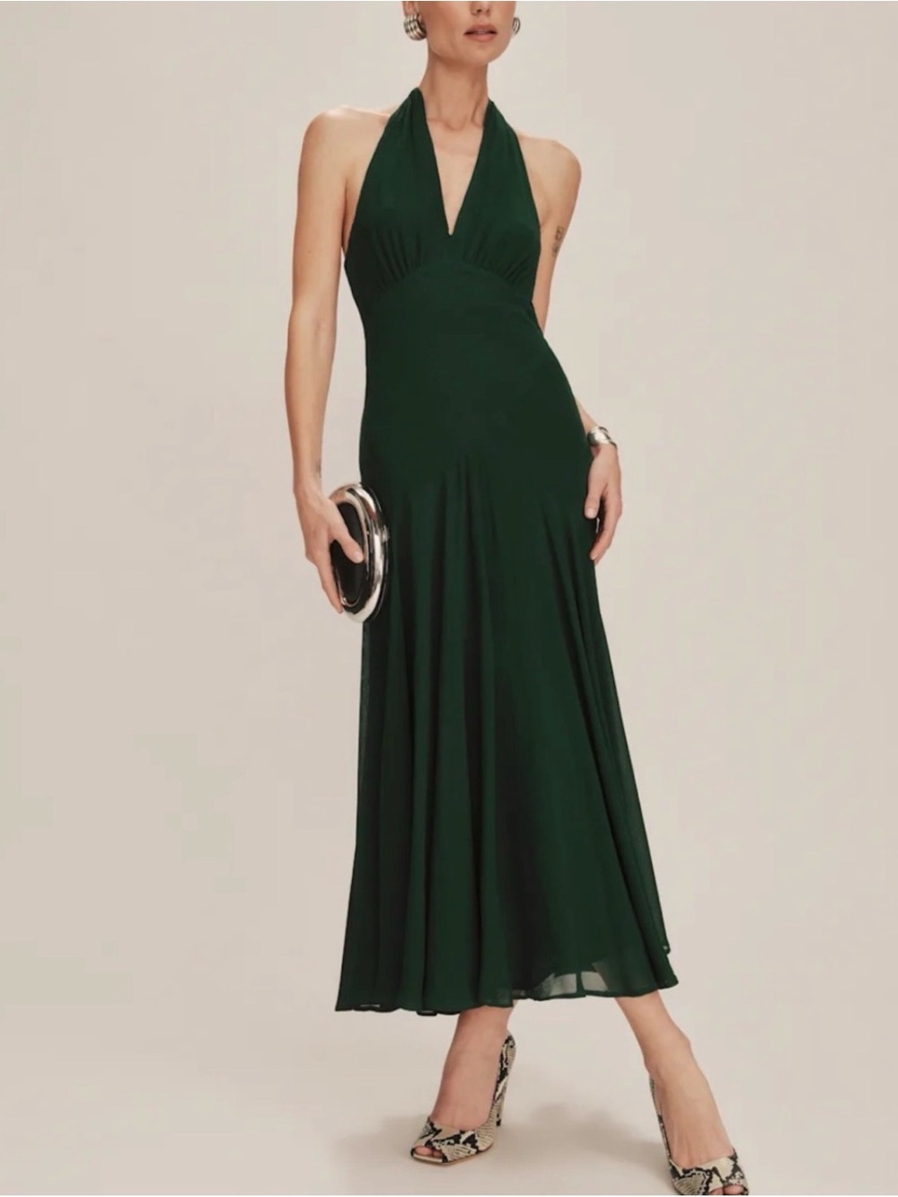 Reformation Briony Halter Dress in Forest Green size 8
